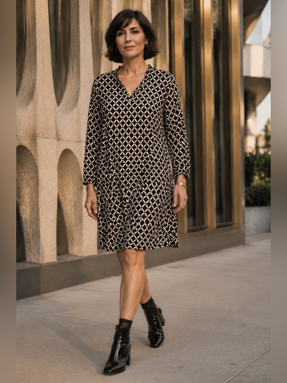 Laundry Los Angeles Monochrome Graphic Knit Mini Dress L